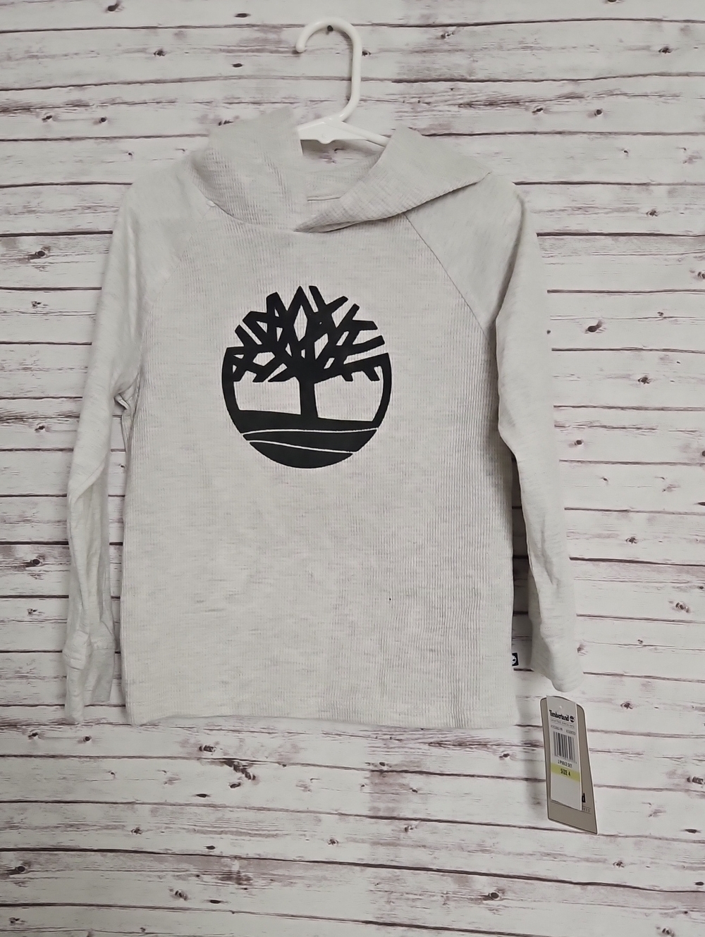 Timberland Light Gray Long Sleeve Hoodie Tee with Black Tree Logo